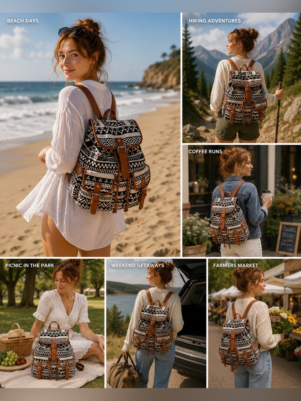 🆕 Ortega Roots Southwest Boho Tribal Large Canvas Backpack Rustic Rucksack